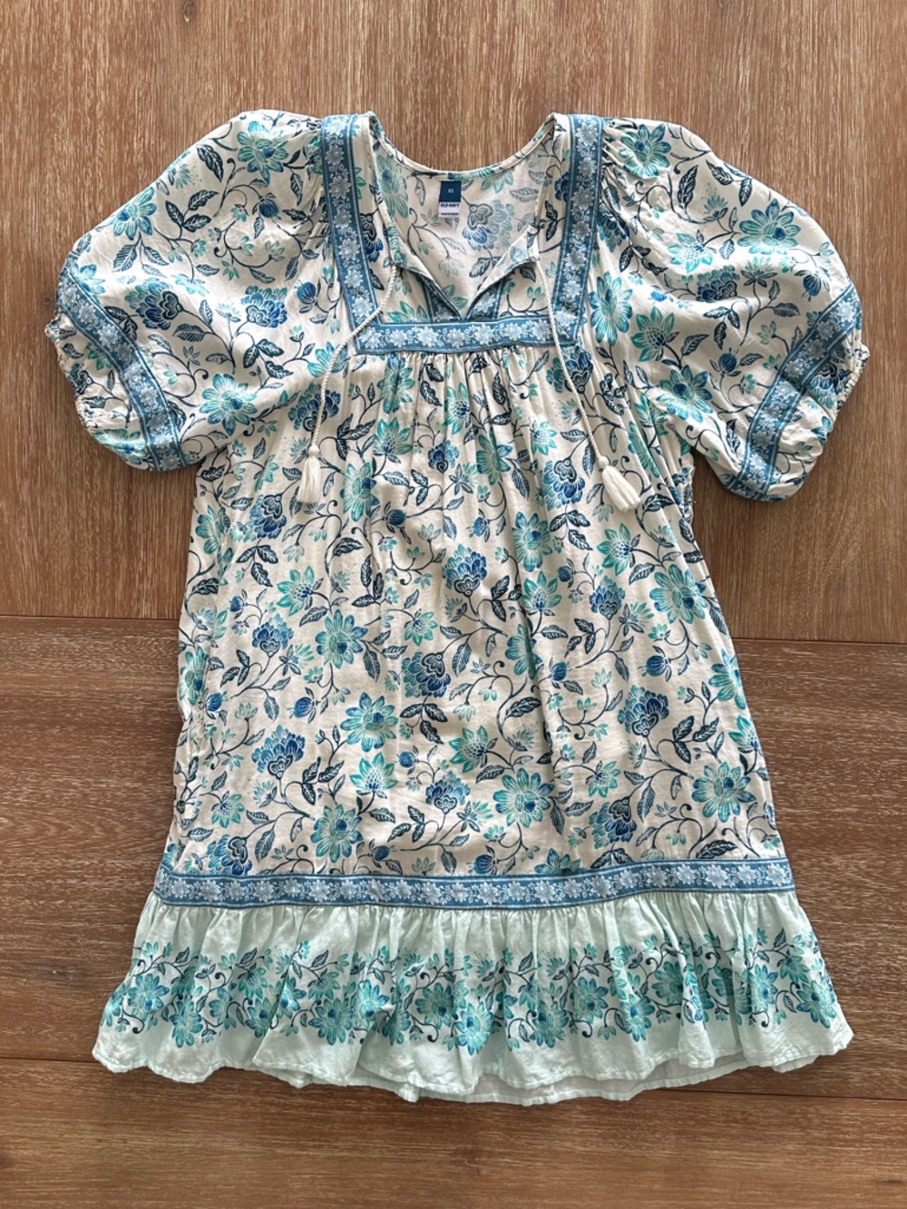 Old Navy Floral Puff Sleeve Peasant Dress - Blue & Teal